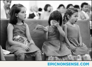 Little girls' reactions to the kiss at a wedding