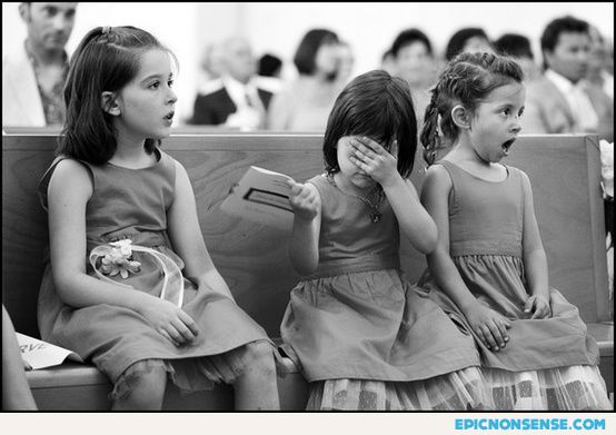 Little girls' reactions to the kiss at a wedding